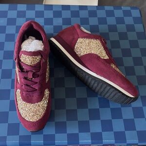Isaac Mizrahi Mulberry Gold Glitter Bling leather Sneakers